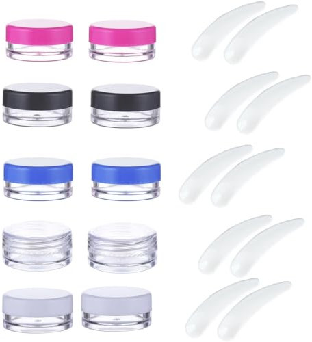 Contenants Cosmétiques, 10 Pièces Pots D'échantillons de Voyage et 10 Pièces Spatule de Maquillage, Petite Pots Ronds Clairs Vides, Mini Spatule, Plastique Cuillère Crème