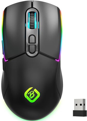 JYCSTE Kabellose Gaming Maus, Dual Mode 2.4GHz/Bluetooth 5.1 Maus Gaming, RGB LED Hintergrundbeleuchtung, Ergonomische Maus mit 6 Tasten, Wiederaufladbare Computer Maus für PC, Mac, Laptop (schwarz)