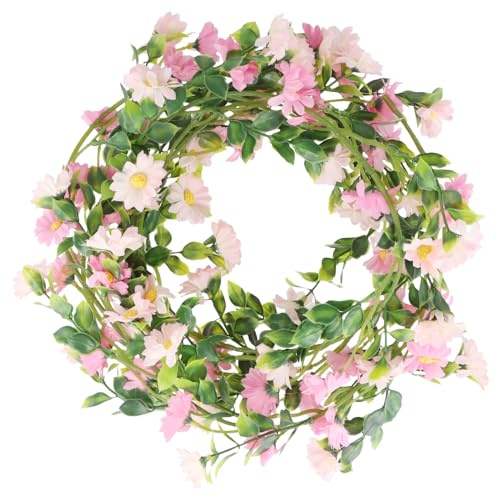 Rundago Krans konstgjorda blommor daisy vinstockar, hängande falska kransar, falska blommor krans för bröllopsdekorationer hem trädgård bröllop (rosa)