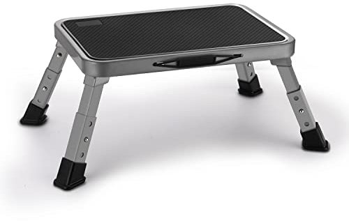 HBTower Taburete, Escalera de Mano, Escalón Plegable, Taburete de Altura Regulable con Plataforma Antideslizante, Escalera de Mano para Cocina y Hogar.Gris Tritthocker, Trittleiter, Klapptritt