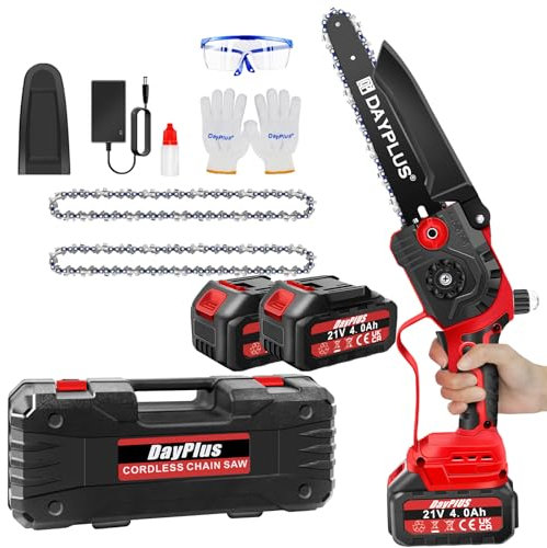 Kit de tronçonneuse sans balais au lithium-ion de 8 pouces, tronçonneuse électrique sans fil avec 2 batteries et chargeur de 4,0 Ah, scie à chaîne portative pour la taille des arbres/jardin/cour