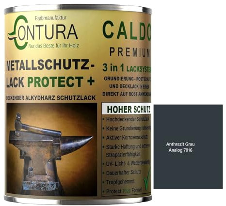 Contura 3in1 Rostschutzfarbe Metallschutzlack Seidenmatt RAL Metall Lack Farbe Grundierung (RAL 7016 Anthrazit, 500ml.)