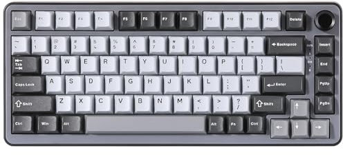 YUNZII B75 Teclado Mecánico,75% Teclado Hot Swappable,Teclado de Juego con Knob,RGB Backlit Gasket Gaming Teclado con Double-Shot PBT Keycaps,Cherry Profile (Dark Grey, Cocoa Cream v2 Switch)