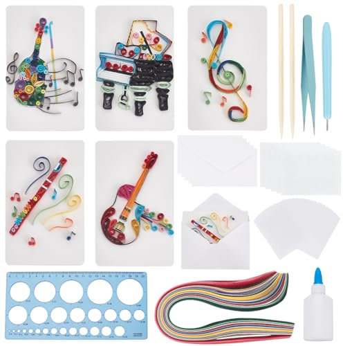 WEBEEDY 20 Set Paper Quilling Kit für Erwachsene Anfänger DIY Musik künstlerischen Thema Violine Klavier Flöte Grußkarten Craft Kit mit Anleitungstutorial DIY einzigartige Karten für Geburtstag Urlaub