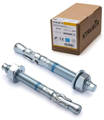STRÜBER Ancrage galvanisé pour charges lourdes (M8 x 90 mm / 50 pièces) - Boulons d'ancrage de qualité industrielle - Chevilles d'ancrage - Ancrages en acier