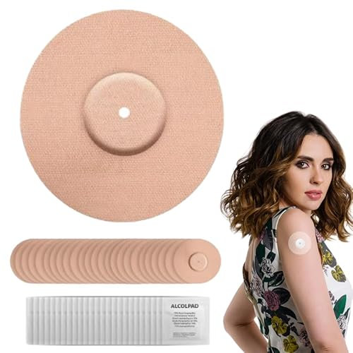 25 Parches color Carne para Sensor Freestyle con agujero de ventilación. Esparadrapo protector sensor glucosa,transpirable y resistente al Agua Con Orificio en el Centro y 25 Toallitas desinfectantes