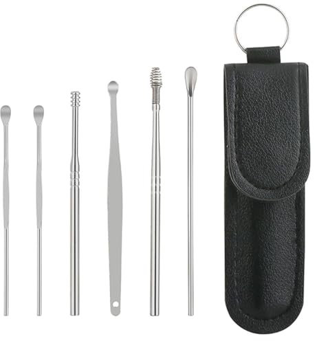 WOLMIK 6 Stück Ohrenreiniger, Ohrenschmalz Entfernungs Set, Ohrenschmalz Entferner Edelstahl, Ohrreinigungswerkzeuge mit PU-Tasche, für Erwachsenen und Kindern