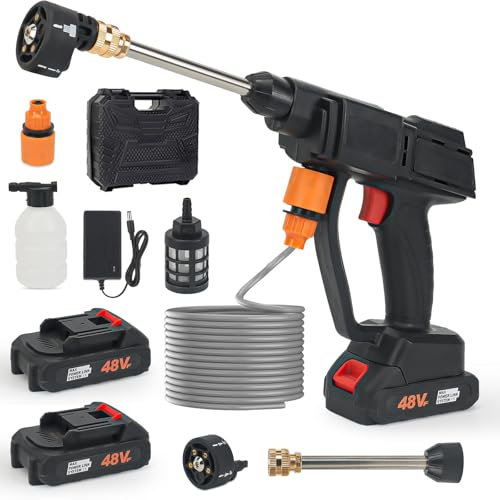 Cordless Pressure Washer, 21V Portable Pressure Washer with 2 Battery, 5-in-1 Adjustable Nozzle, Handheld Cordless Power Washer for Car, Garden, Electric High-Pressure Washer Gun with 5m/16.4FT Hose