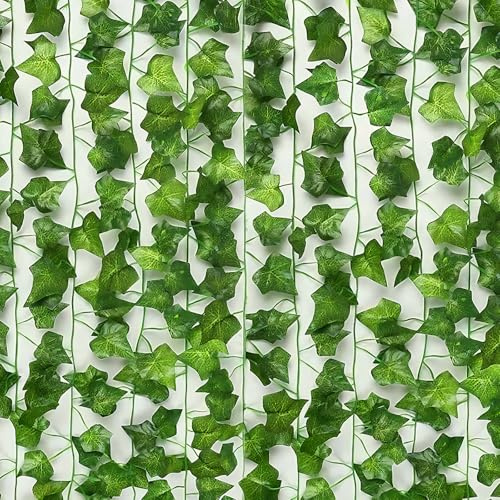ChaneeHann Hiedra Artificial Exterior, 12 Piezas de Enredaderas Artificiales Decorativas 2.2m con Bridas para Decoración de Bodas, Hogar, Jardín y Balcón