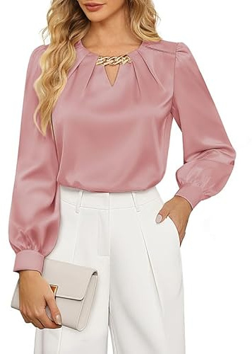 JASAMBAC Party Tops for Women UK,Satin Blouse Long Sleeve Tops Silk Top Ladies Evening Top Going Out Shirts Office Wear for Work Party Business