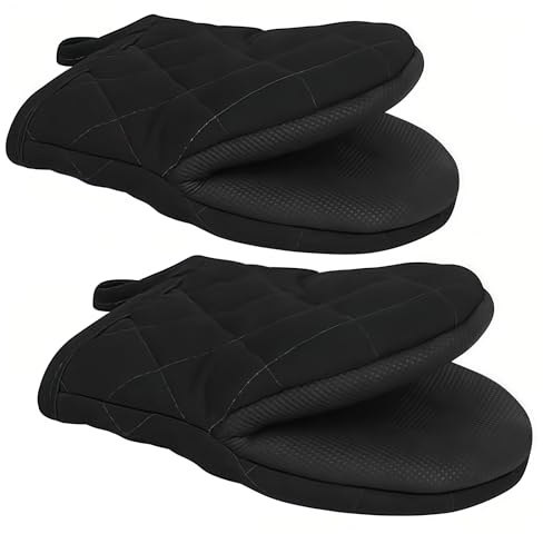 AYNKH 1 Paire Gant de Cuisine Antidérapant,Gant de Cuisine épais en Coton, Gants de Four Résistant à la Chaleur pour Barbecue, Cuisson et Cuisiner (Noir)