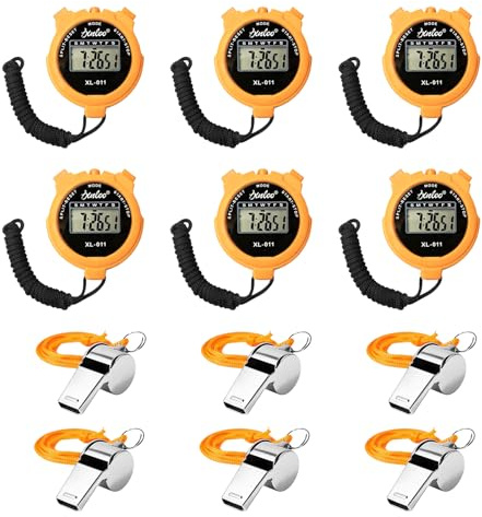 Cronómetro Deportivo,6 Piezas Digital Cronómetro con 6 Silbatos,Deportes Cronómetro,Cronómetro Digital Deportivo para Entrenamiento Y Competición,Amarillo