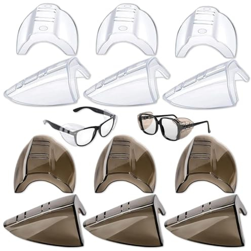 SHENYI 12 Pcs Glasses Side Flexible Slip On Shields Safety Glasses Over Eyeglasses Protection Fits Small to Medium Eyeglasses 6 Pcs of Transparent White and 6 Transparent Black Material