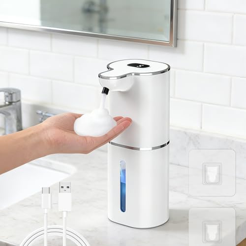 Erogatore di sapone automatico Etopgo 380 ml dispenser di sapone elettrico in schiuma da montaggio a parete, ricaricabile USB senza touch, IPX5, impermeabile per bagno, cucina, ufficio