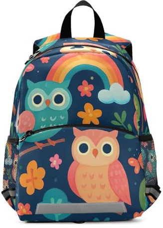 RPLIFE Mochila para niña pequeña con correa, búhos caprichosos, flores, mochila escolar para niños, mini mochila de viaje, 3-6 años, mediana