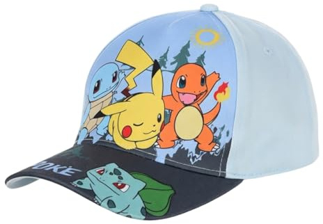 Pokemon Casquette de baseball pour enfants garçons filles Cappy Pikachu Chapeau réglable Protection solaire, bleu clair, 52