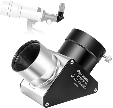 Astromania Espejo Diagonal de Estrella de 2 Pulgadas de 90 Grados con 93% de reflectividad y revestimientos dieléctricos, Totalmente de Metal para refractar telescopio, Lente Ocular para