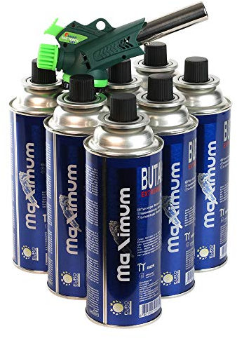 Lötbrenner Gas Torch Gas Pistole Feuerzeug Flambierbrenner mit Piezo Zündung im Set 4-28 Gaskartuschen Maximum (8)