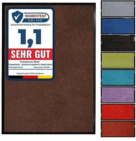 Floordirekt Schmutzfangmatte Monochrom | Fussmatte in 10 Größen & 8 Farben | Türmatte für innen & außen (120 x 180 cm, Braun)