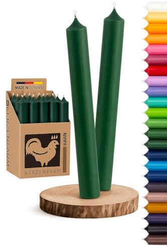 Lot de 10 bougies - Vert foncé - Décoration de table de mariage, de Pâques, de confirmation, de communion, de baptême, de Noël, de couronne de l'Avent, d'anniversaire, de décoration d'appartement.