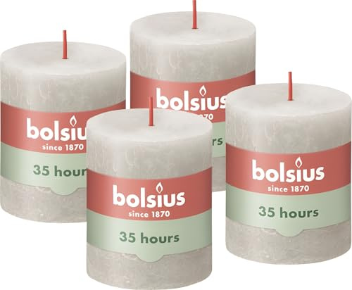 BOLSIUS Rustic Pillar Candle, Light Grey, 8 x 7 cm (Pack 4)