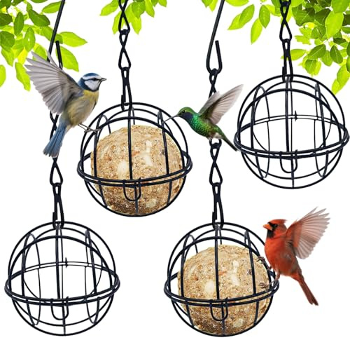 4 unidades de soporte para sebo con estación de alimentación para pájaros, soporte para sebo para colgar, dispensador de comida para pájaros, dispensador de comida para pájaros silvestres, columna de