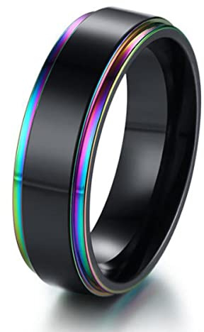 6mm svart titanring flerfärgad vigselring i rostfritt stål för män högpolerade fingersmycken