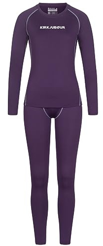 Kirkjubøur® Hafjall - Set di biancheria intima termica da donna, 2 pezzi, maniche lunghe e mutande lunghe, vestibilità aderente, biancheria intima funzionale per le giornate fredde, Lilla, S
