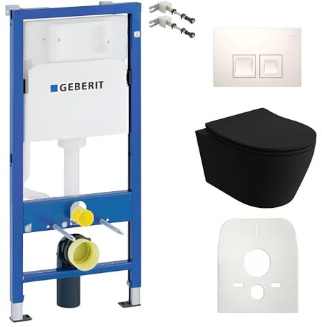 Duofix Basic Praia WC avec évier mural sans bord + panneau de commande Delta 25, bouton blanc, kit complet, réservoir encastré