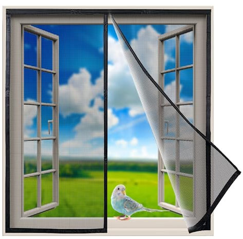Moustiquaire Fenêtre Fenetre Aimantée 140x145cm Anti Mouches pour Porte, Magnetique Rideaux Toile Insect Ecran, Baie Vitree Coulissante, Magnétique Sans Perçage Innovant, Noir