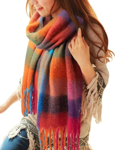 Voqeen Women Scarfs Winter Warm Soft Tartan Scarves Long Check Tassel Shawl And Wraps Large Thick Stole Blanket Scarf Gifts for Ladies