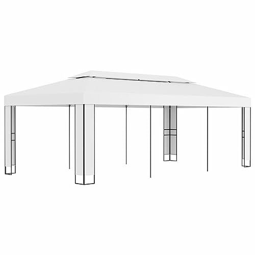 Gecheer Dubbelt taklusthus 3x6 m vit, utomhustlusthus, solskydd, pergola lusthus med duk, trädgårdspaviljong, festtält, grillpaviljong, A47951