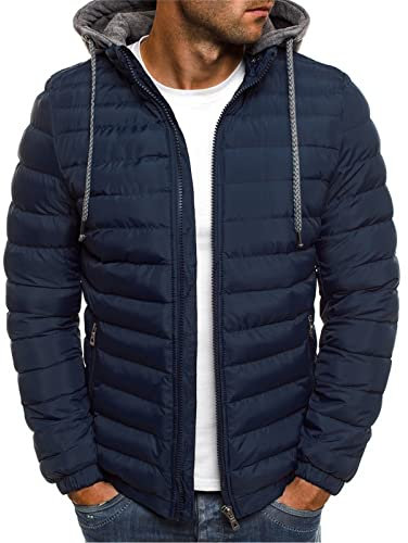 UHouse Winterjacke Herren Daunenjacke mit Kapuze Warm Jacke Leichte Steppjacke Winter Jacken Bequeme Kapuzenjacke Casual Puffer Jacket Basic Übergangsjacke Baumwolle Softshelljacke Marineblau M