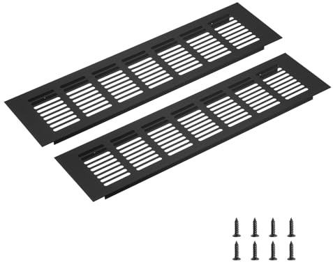 sourcing map Rectangle Ventilation Grille 300x80mm/12x3 Black | Aluminum Alloy Mesh,Air Vent Cover,Louvered Ventilation Cover,with Mounting Screws for Cabinet Shoe Closet
