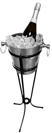 Chabrias Ltd Aluminium Champagne Bucket 4 Litre with Wrought Iron Stand | Stylish Bottle Cooler for Wine & Champagne, Ice Bucket, Champagne Cooler, Wine/Prosecco Bucket, Bottle Cooler