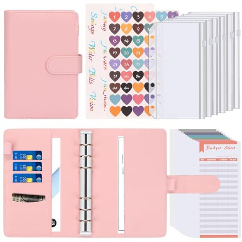 Skycase Budget Planner - Beginner Budget - A6 Binder Budget Planner, Haushaltsbuch A6 Planner Geldumschläge Umschlagmethode,Budgetplaner Geld Organizer Sparbuch,Cash Stuffing Startset (Rosa)