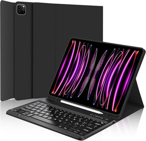 Occtingkind Für iPad Pro 12,9 Hülle mit Tastatur, für iPad Pro 12,9 3-6. Gen (2018-2022) Modelle (A1980/A2435 u,a,) – Abnehmbare Bluetooth Tastatur, QWERTZ, USB-C, Schlankes Design, Schwarz