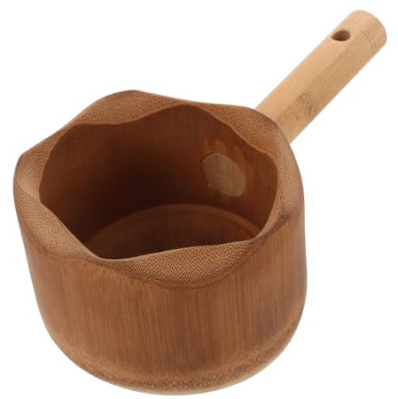 HAPINARY Ergonomic Bamboo Water Ladle Portable Bathing Scoop Long Handle for Bathroom Sauna