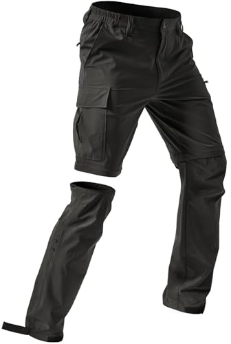 Moosehill Men's-Hiking-Pants Convertible Quick-Dry Water-Resistant Lightweight Zip-Off Outdoor for Hunting, Fishing, Safari with 5 Deep Pockets (Black, 34W*32L)