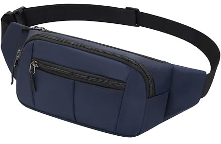 Sac Banane Taille Homme Femme Ville Sacs Banane Unisexe avec Ceinture allongée de 4 Fermetures à glissière pour la randonnée d'entraînement en Plein air (Bleu foncé #1)