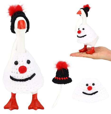 Sinbana Snowman Desk Goose Outfit Set, Wool Hat and Clothing Goose Costume Winter Christmas Decoration for Xmas Home Office Fun Desk Decor