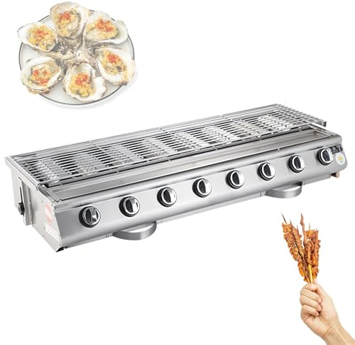 Gril à gaz commercial extérieur avec 8 interrupteurs indépendants, acier inoxydable, hauteur réglable et amortisseur pour le camping et la cuisine
