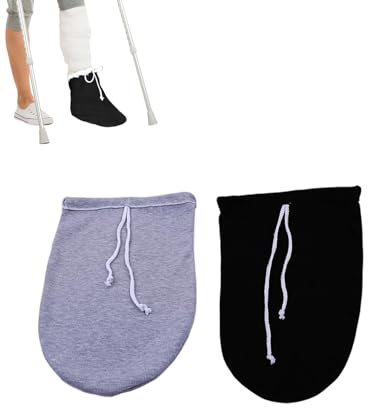 RAMGLYO Set of 2 Thin & Waterproof Cast Socks for Foot - 1 Black, 1 Grey Knitted Protective Socks for Plaster, Orthosis, Splint Keeps Dry, Comfortable & Hygienic