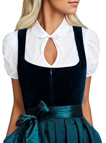 Traditionell oktoberfest blus elegant folkfest skjorta med broderade blomsterapplikationer bekväm topp blandad tyg kortärmad v-ringad dekorativ genombrutet lämplig för vår