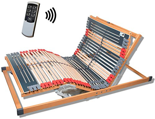 7 Zonen Lattenrost Rhodos® EL FU | Kopf- und Fußteil elektrisch verstellbar | 44 Leisten Lattenroste | Notabsenkung | TÜV GS | Mittelgurt | fertig montiert | Funkfernbedienung | 90x190 cm
