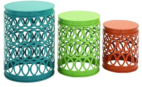 Deco 79 Metal Side End Accent Table Indoor Outdoor Nesting End Table with Carved Trellis Design, Set of 3 Side Table 22, 18, 15H, Multi Colored
