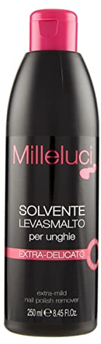 Milleluci | Solvente Levasmalto per Unghie, Solvente Senza Acetone, Solvente per Rimuovere Smalto dalle Unghie, Nail Polish Remover, Solvente per Unghie Rimuovi Smalto, Solvente Extra-Delicato, 250ml