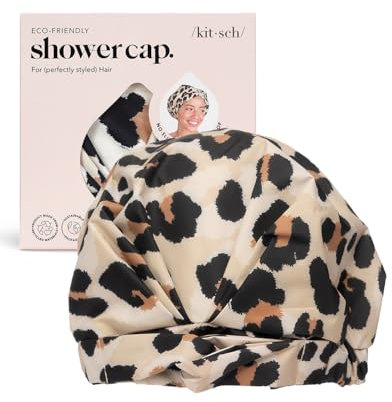 Kitsch Luxus-Duschhauben für Damen, wiederverwendbar, wasserdicht – große Duschhaube für Damen und Herren, rutschfest, für langes und kurzes Haar, bequemes und stilvolles Design – Leopard