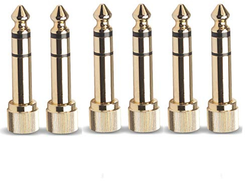 winwill 6pcs Jack Gold-plated 6.35mm Male to 3.5mm Female Plug Connector Audio Screw Adapter, Male 1/4 to Female 1/8 Screw-On Adapter