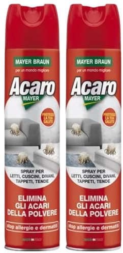 2x Spray Antiacaro Disinfettante Per Materassi Tessuti DivanoACAROMAYER 400 ml| Specifico Della Polvere Ad Azione Immediata| Atossico, Per Prevenire Le Allergie|Made In Italy (2)